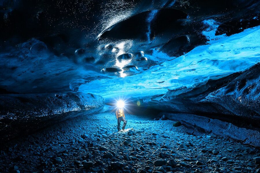 Photographer inside an Icelandic ice cave