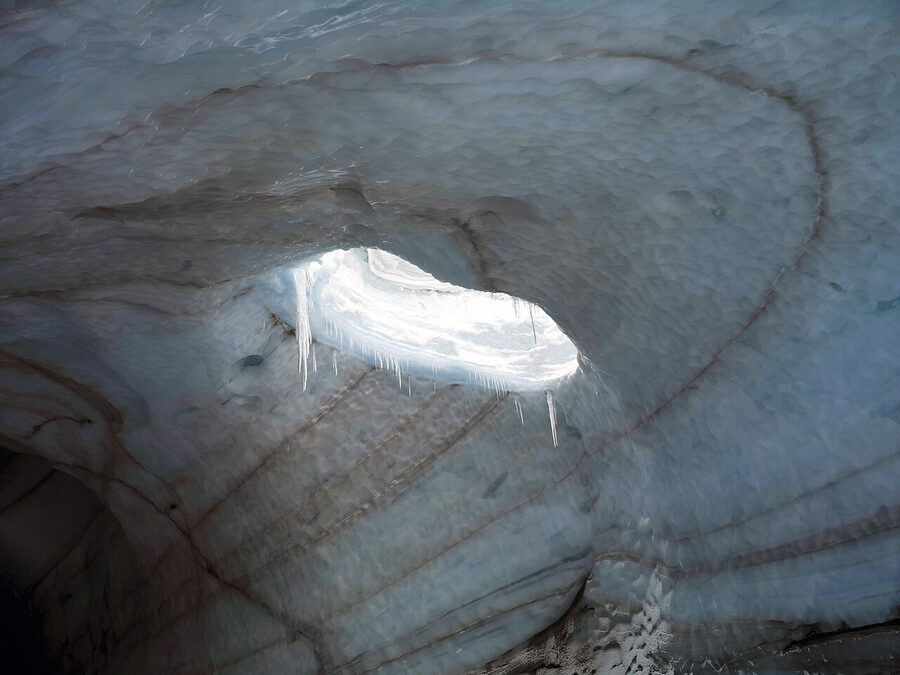 Inside an Icelandic glacier ice cave
