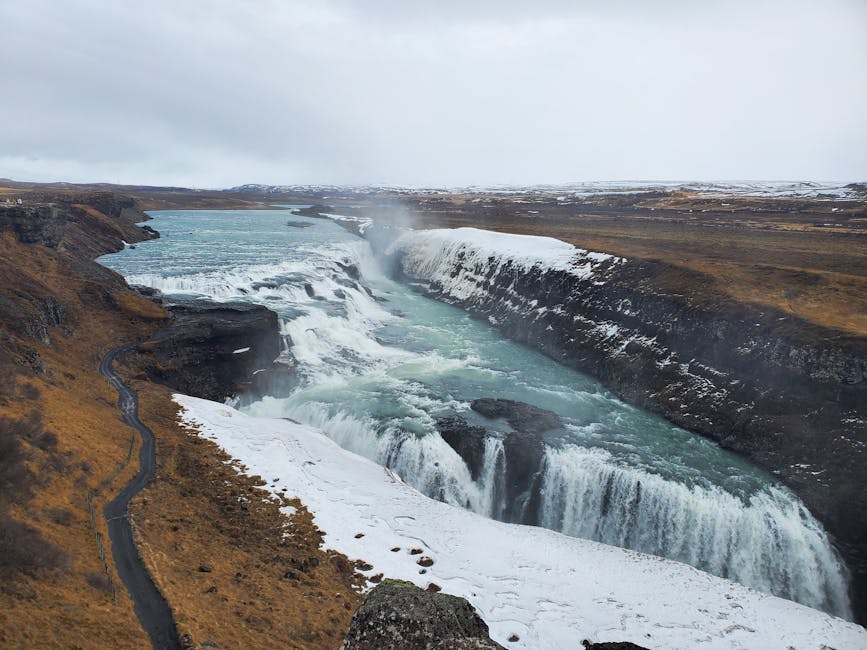 Iceland winter waterfall scene