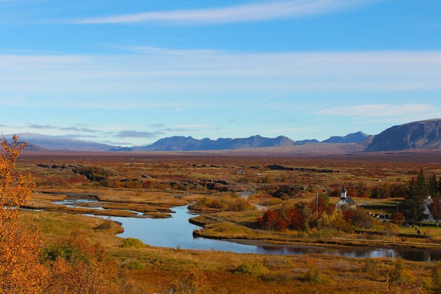 East Iceland autumn landscape with river and mountains