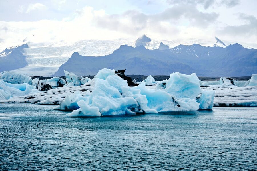 Blue icebergs in Jokulsarlon glacier lagoon Iceland
