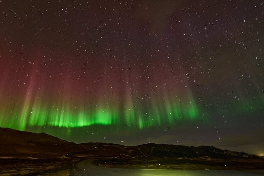Aurora dancing in dark skies over Þingeyjarsveit near Mývatn