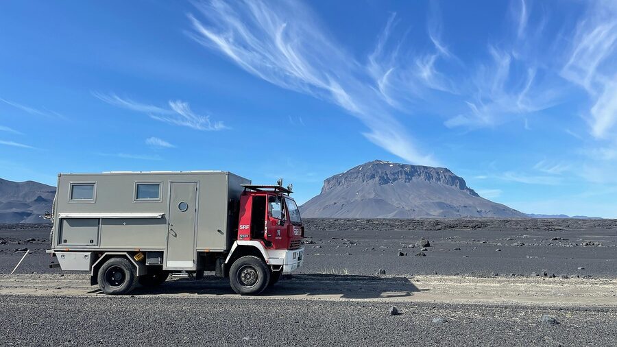 Camper van near Herðubreið in Iceland highlands