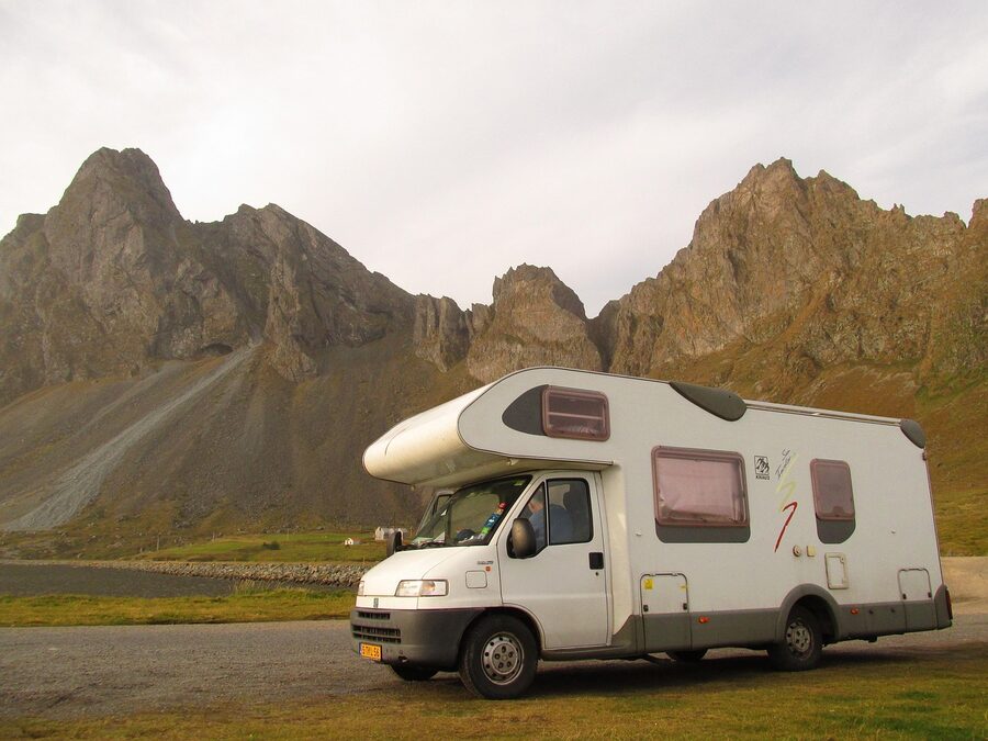 Motorhome with mountains in Iceland
