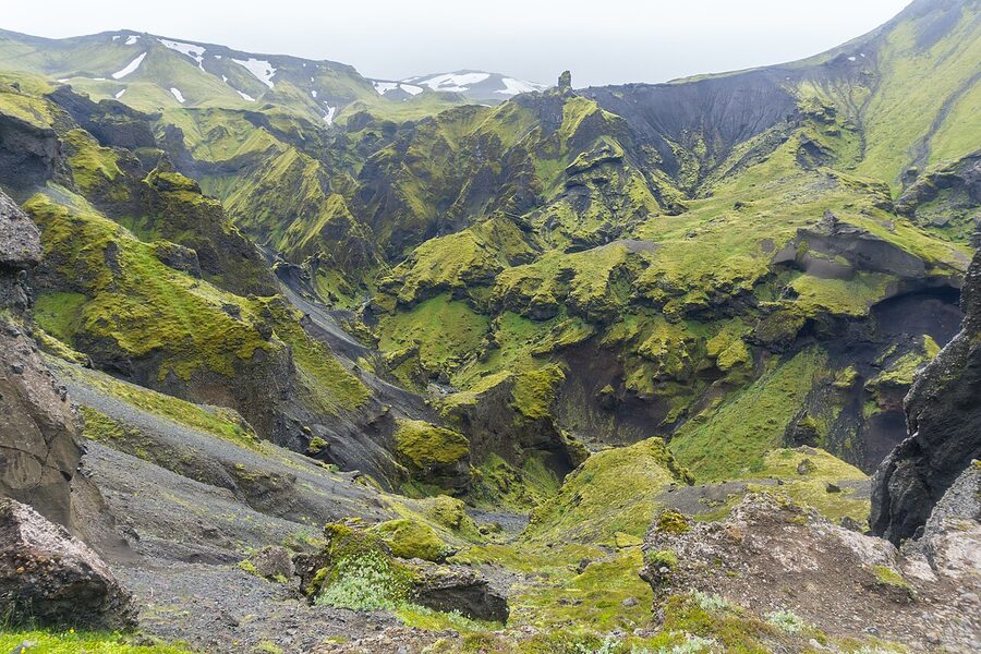 Trail between Thorsmork and Fimmvorduhals in Iceland