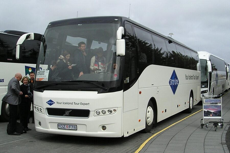 Reykjavik Excursions tour bus loading at BSI terminal