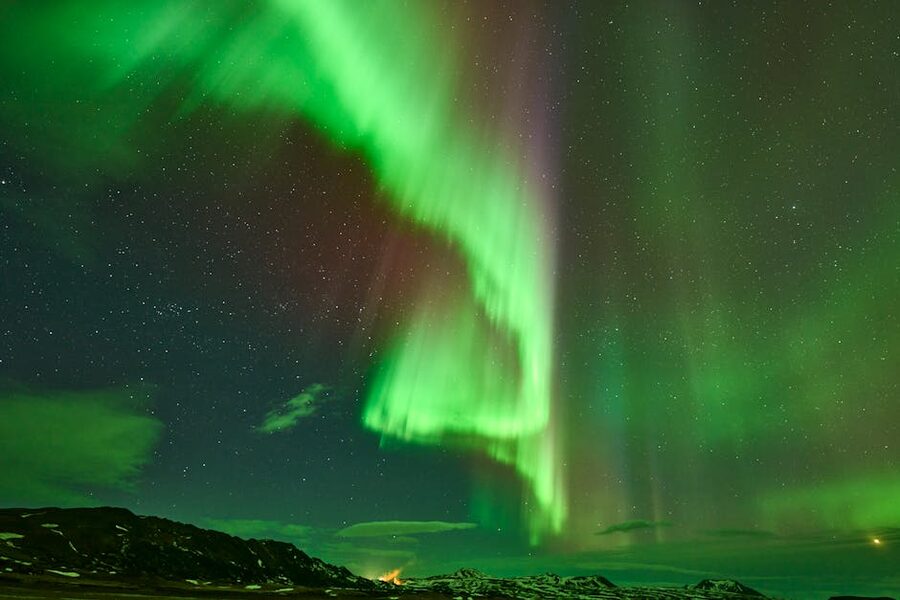 Northern lights over Reykjahlid in Iceland's night sky