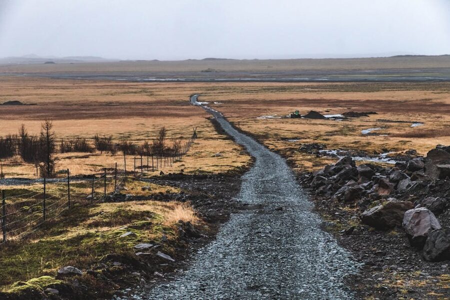 Gravel road through Iceland countryside