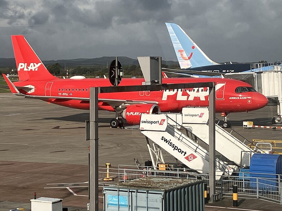 PLAY Airlines Airbus A320 at Glasgow airport in 2023 before the airline ceased operations