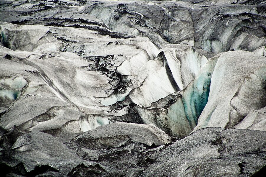Close-up of blue glacier ice texture in Iceland