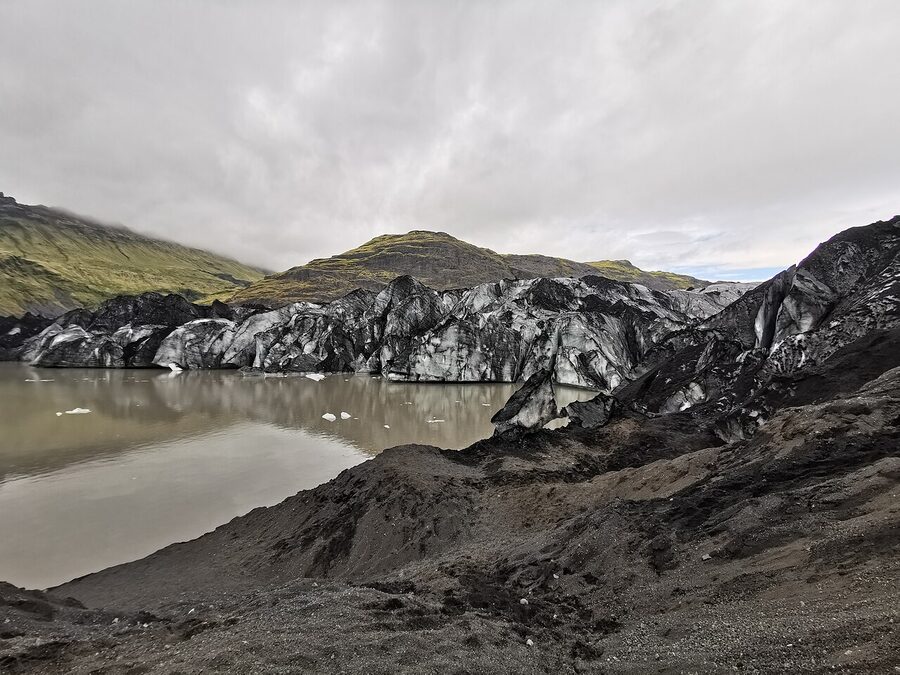 Blue ice surface on Sólheimajökull glacier in Iceland