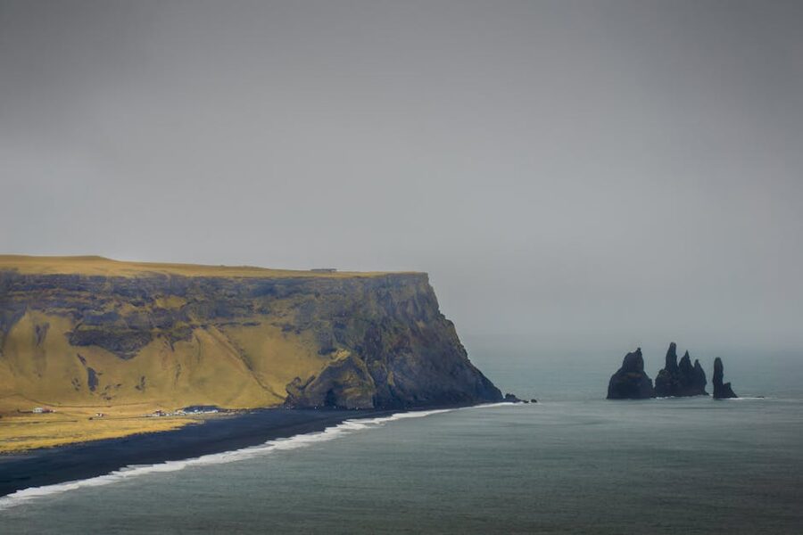 Reynisfjara black sand beach with basalt columns