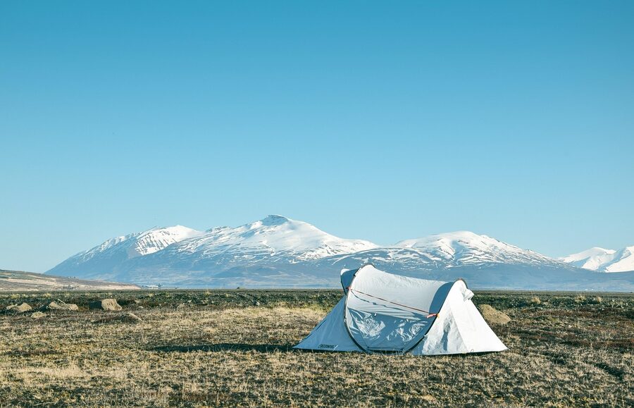 Camping tent in Iceland landscape