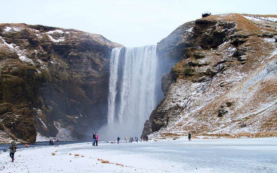 Skógafoss waterfall in winter Iceland