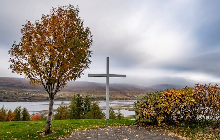 Akureyri church with autumn colours in the foreground