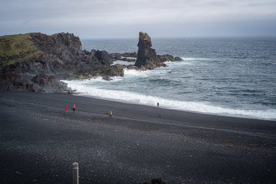 Rugged volcanic black-sand coastline on the Reykjanes peninsula