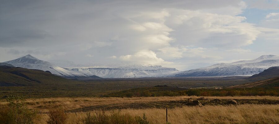 Snowy Kaldidalur route on the way to Langjökull glacier in Iceland