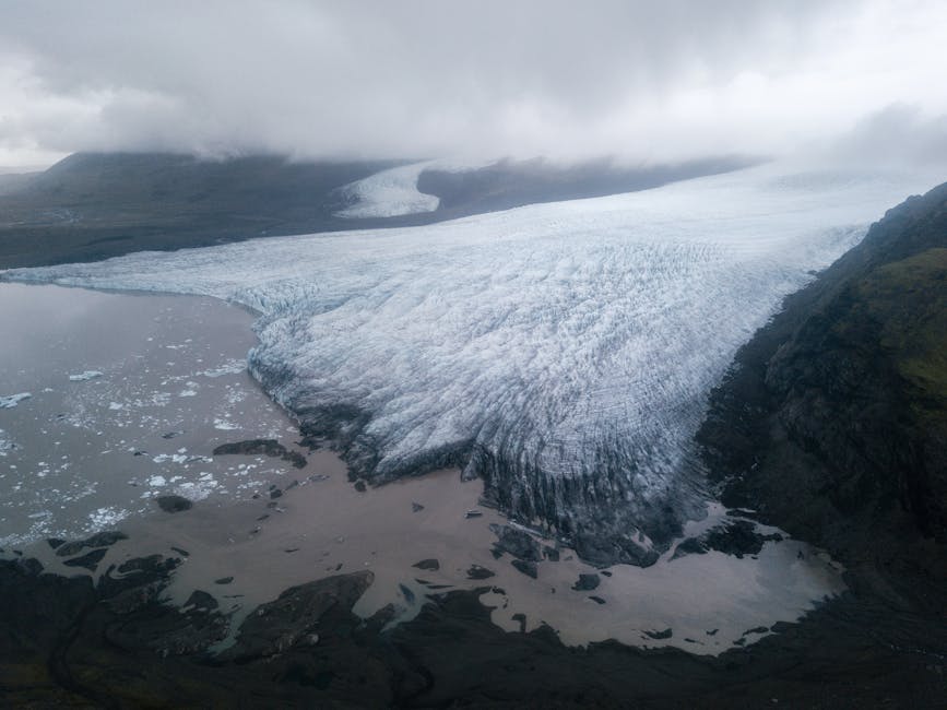 Iceland glacier tongue reaching toward the seacoast