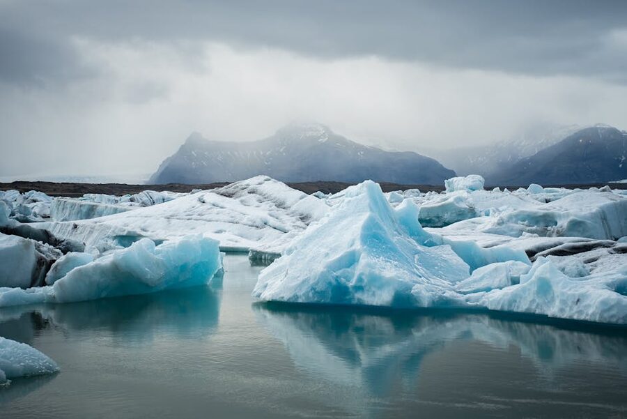 Icebergs floating in Jokulsarlon glacier lagoon Iceland
