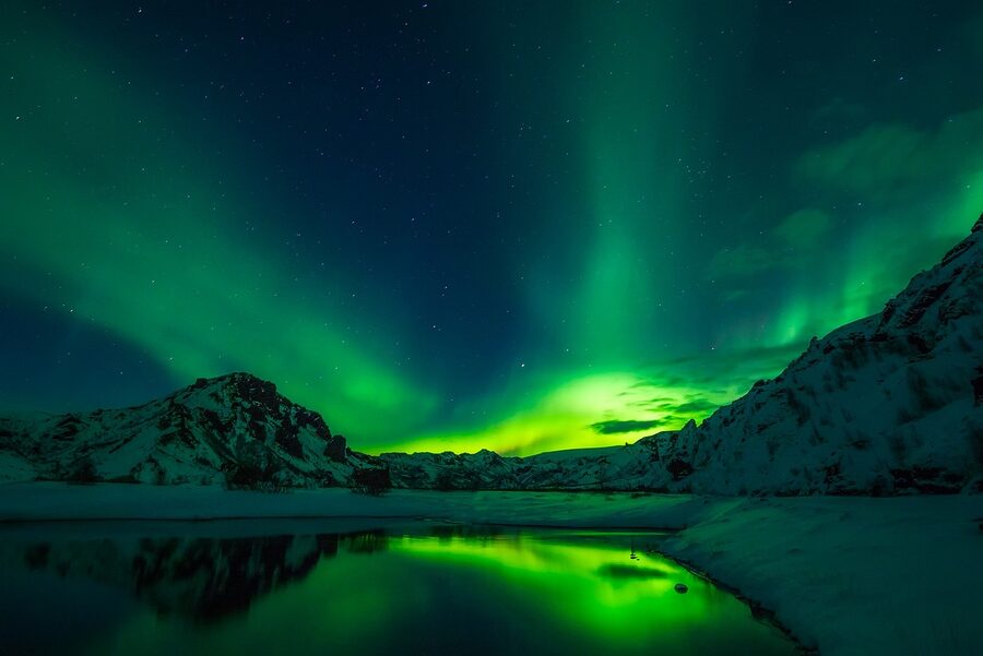 Aurora over Iceland with night sky