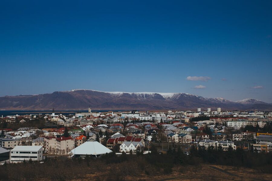 Reykjavik buildings under the mountain
