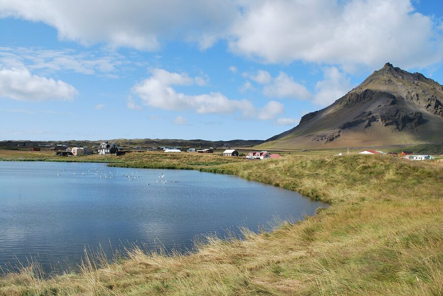 Sea cliffs and arch at Arnarstapi on the Snaefellsnes Peninsula