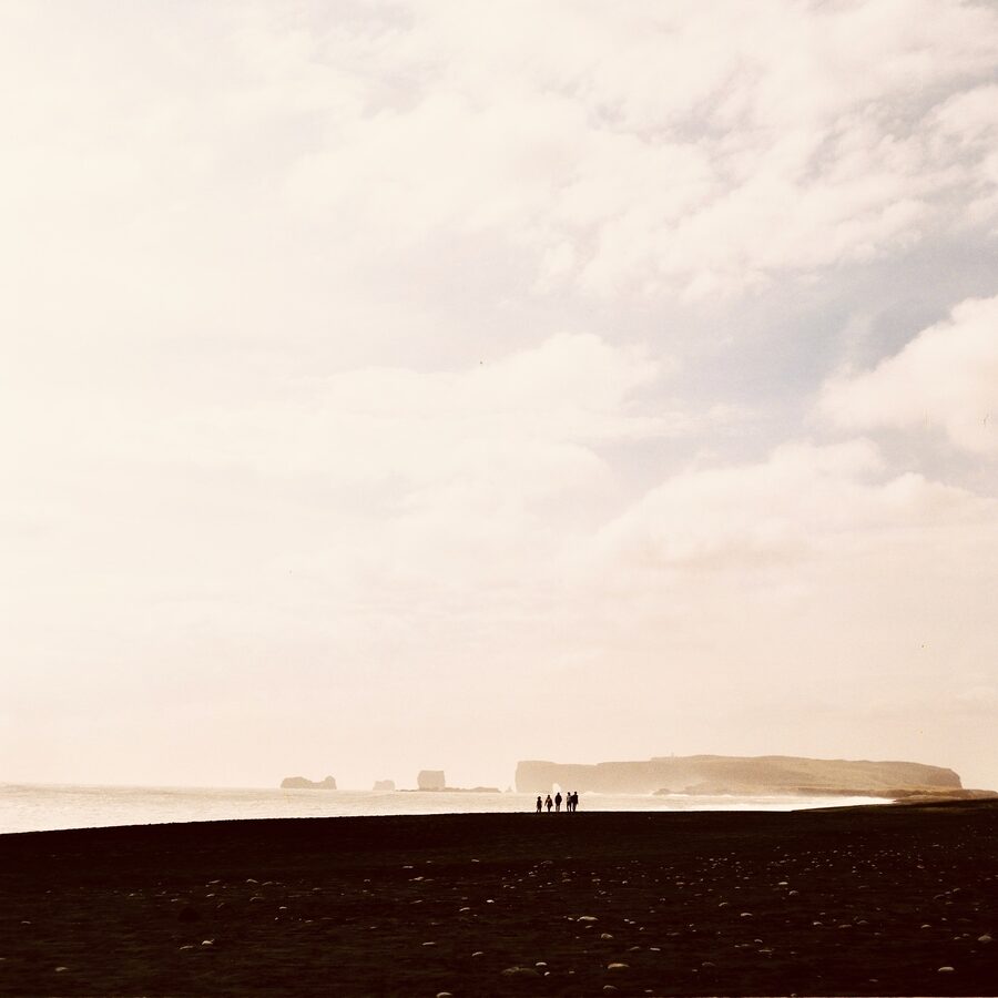Basalt columns and black sand at Reynisfjara beach Iceland