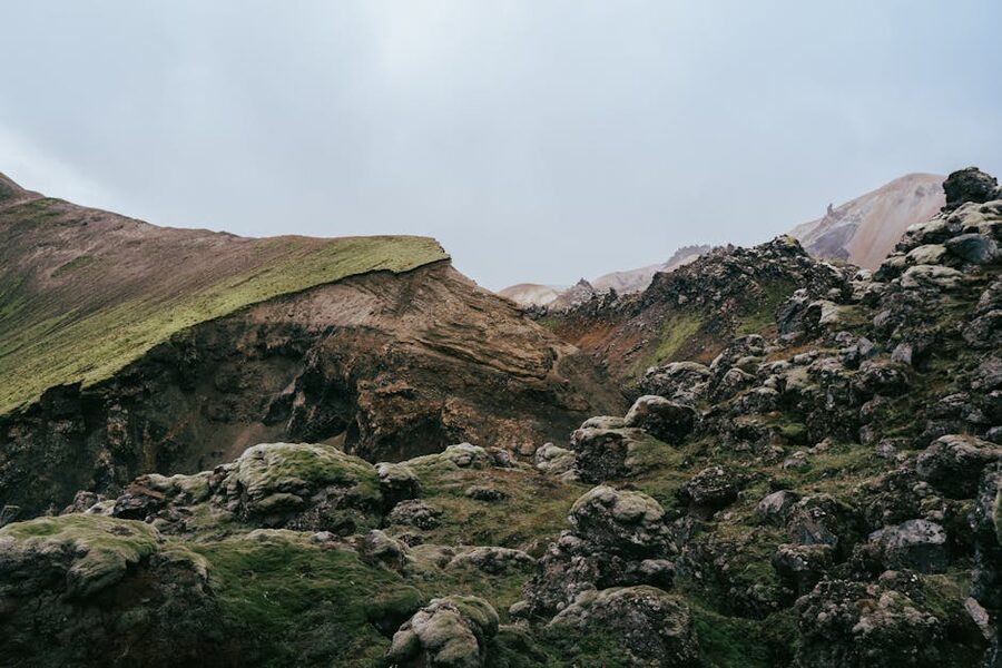 Rocky volcanic landscape with colorful mountains in Landmannalaugar