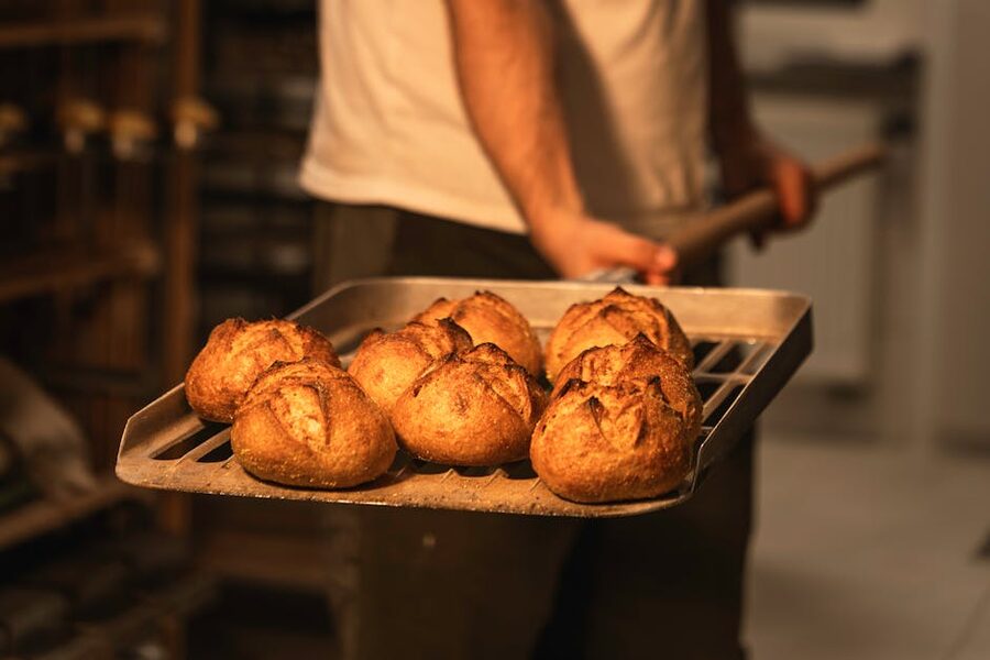 Freshly baked artisan bread loaves fresh from the oven