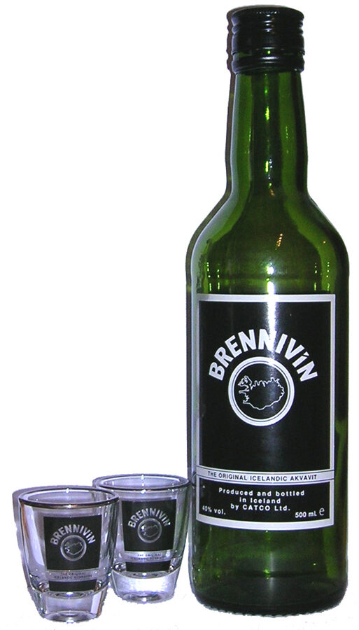 A bottle of Brennivín the Icelandic caraway schnapps