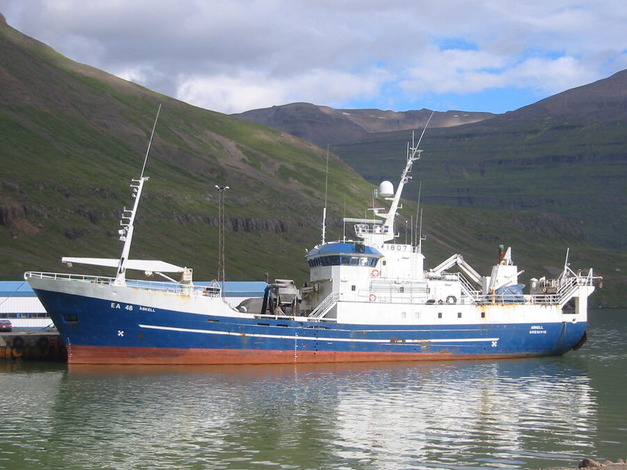 An Icelandic fishing trawler at Seyðisfjörður harbour