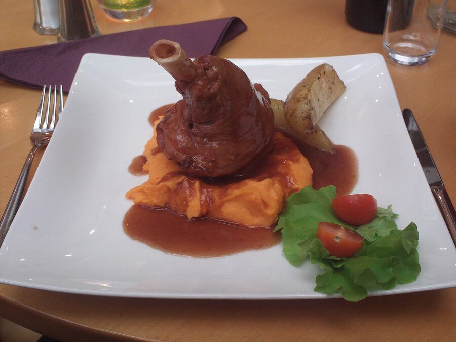 Lamb shank slow-cooked, served at a Reykjavik hotel restaurant