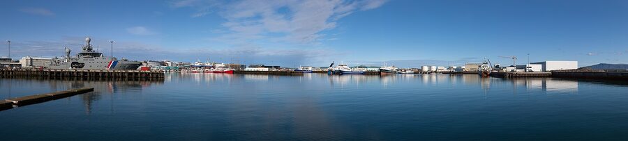 Reykjavik old harbour with colourful boats