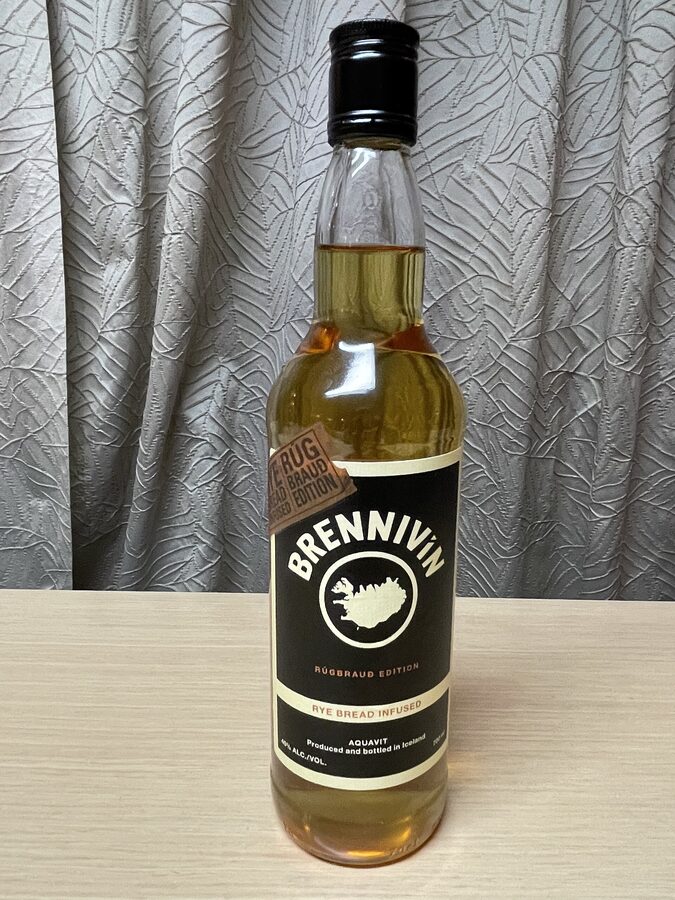 Brennivin served with rúgbrauð dark rye bread