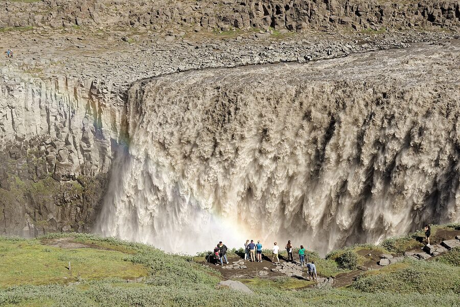 Dettifoss waterfall thundering through a rocky canyon in north Iceland