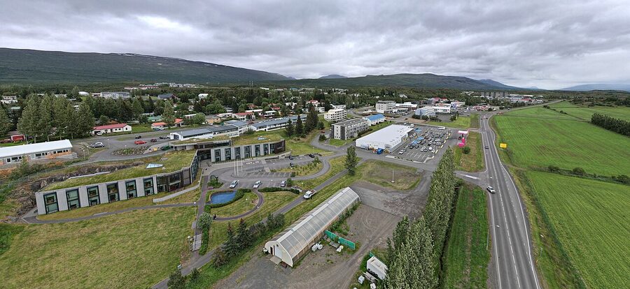 Egilsstadir town in east Iceland surrounded by farmland