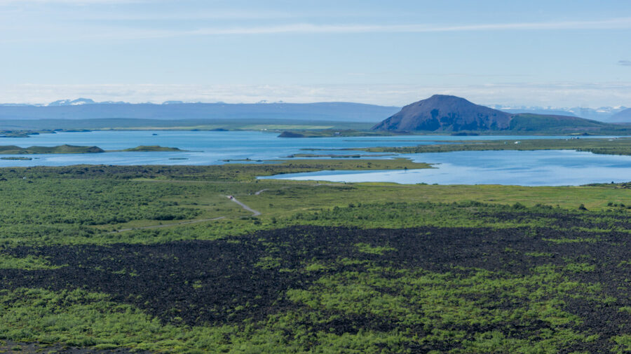Myvatn lake area in north Iceland with volcanic landscape