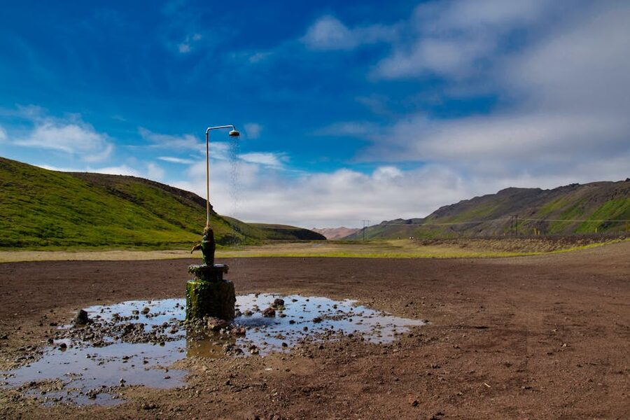 A geothermal shower beside the road in the Mývatn area, north Iceland