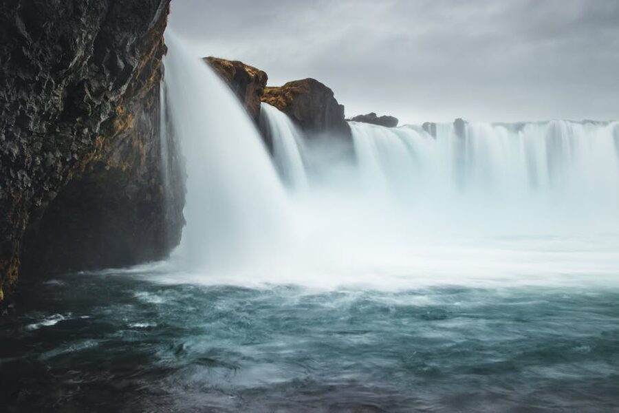 Powerful flow of Goðafoss waterfall, Iceland