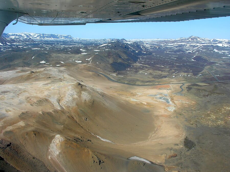 Aerial view of Hverir Námafjall geothermal area, Iceland