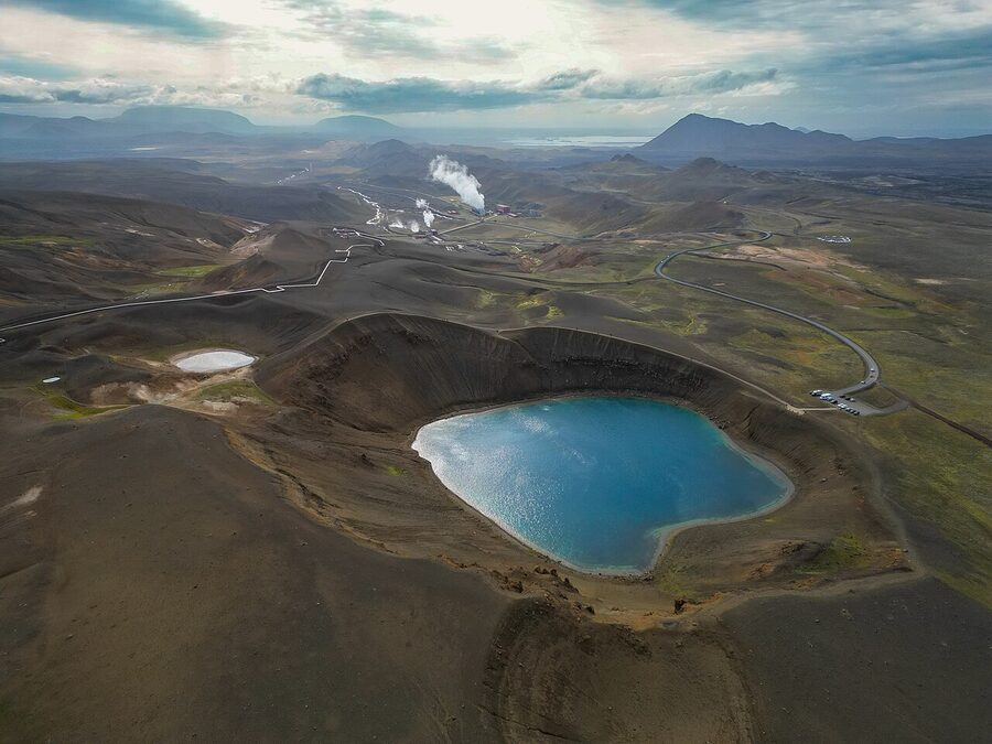 The blue lake of Víti crater at Krafla, Iceland