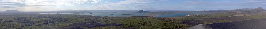 Lake Mývatn panorama from Dimmuborgir, north Iceland