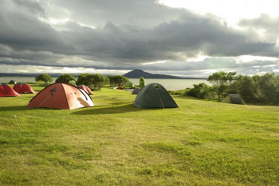 Summer lakeside view of Mývatn in north Iceland