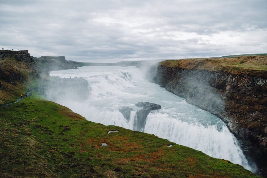 Gullfoss waterfall Iceland on a cloudy day