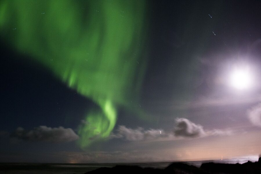 Aurora borealis over Stykkisholmur Iceland at night