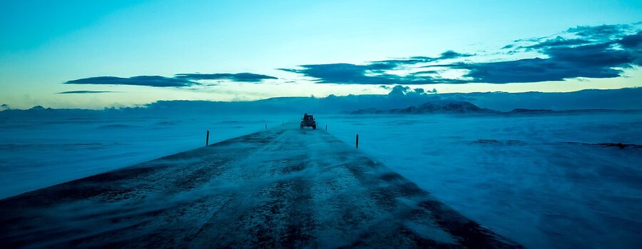 Modified super jeep in an Icelandic blizzard