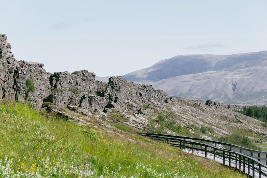 Þingvellir National Park cliffs where the Icelandic parliament first met in 930 AD