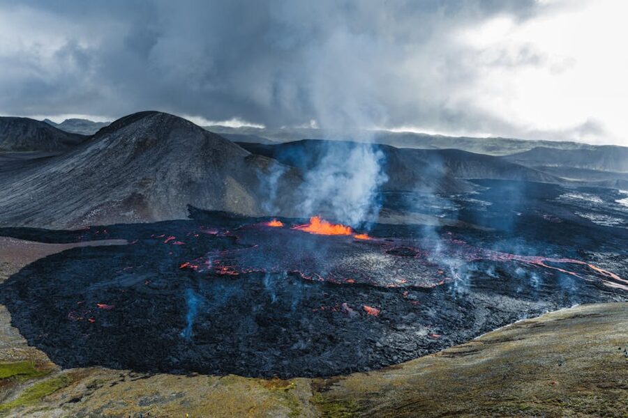A modern Iceland volcanic eruption lava flow