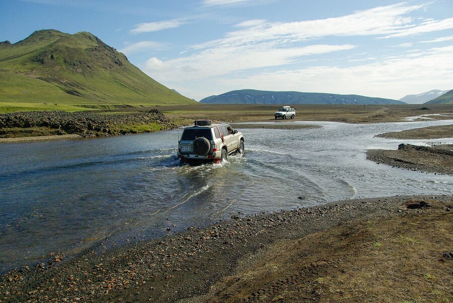 4x4 vehicle ford a Landmannalaugar river