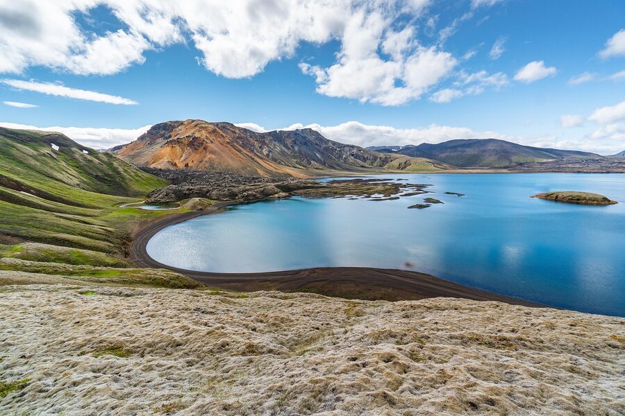 Lake on the Laugavegur trail under summer light
